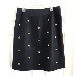 Talbots Black Beaded Embellished Floral Women's Skirt SZ 12 Silk Cotton Lined